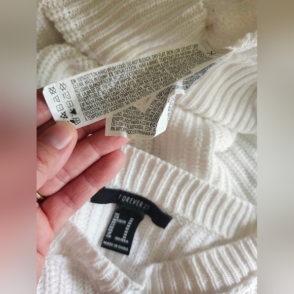 Forever 21 White Cropped Distressed Crew Neck Knit Sweater - Picture 5 of 5
